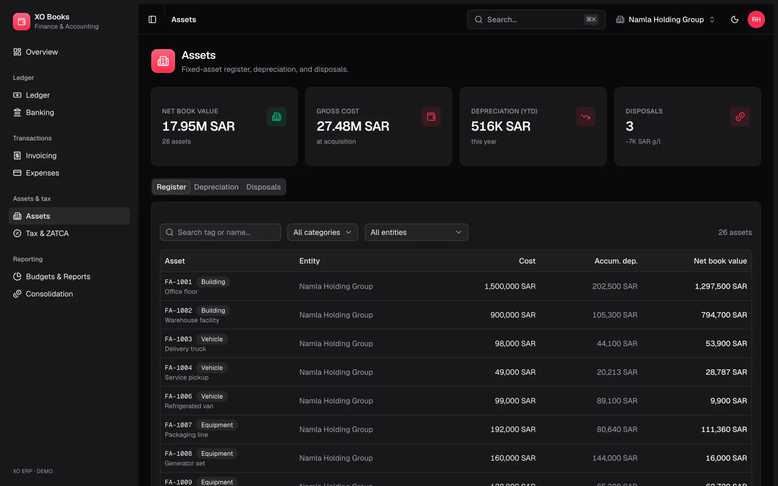 Hoot Finance — Fixed assets: product screenshot