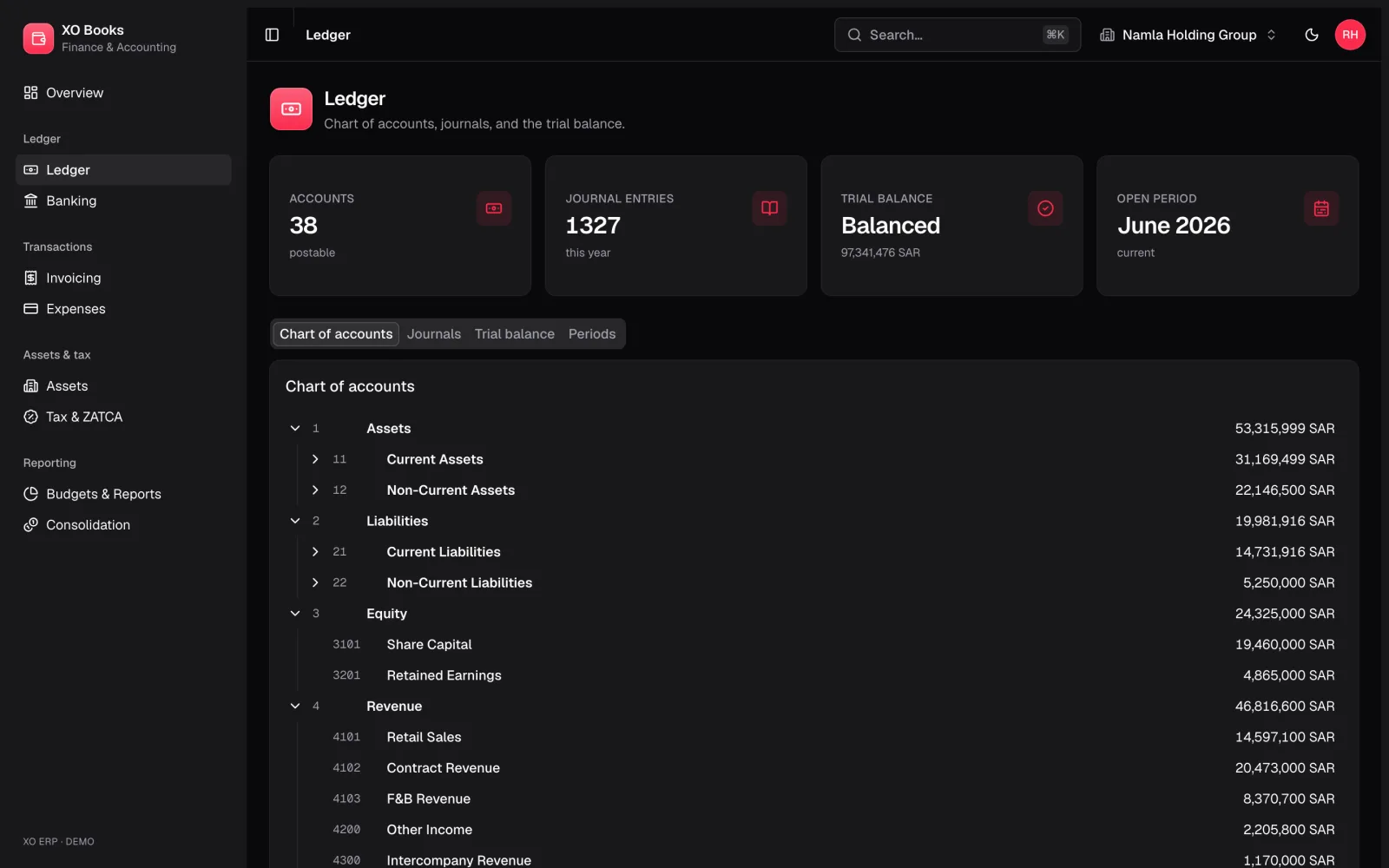 Hoot Finance — General ledger: product screenshot