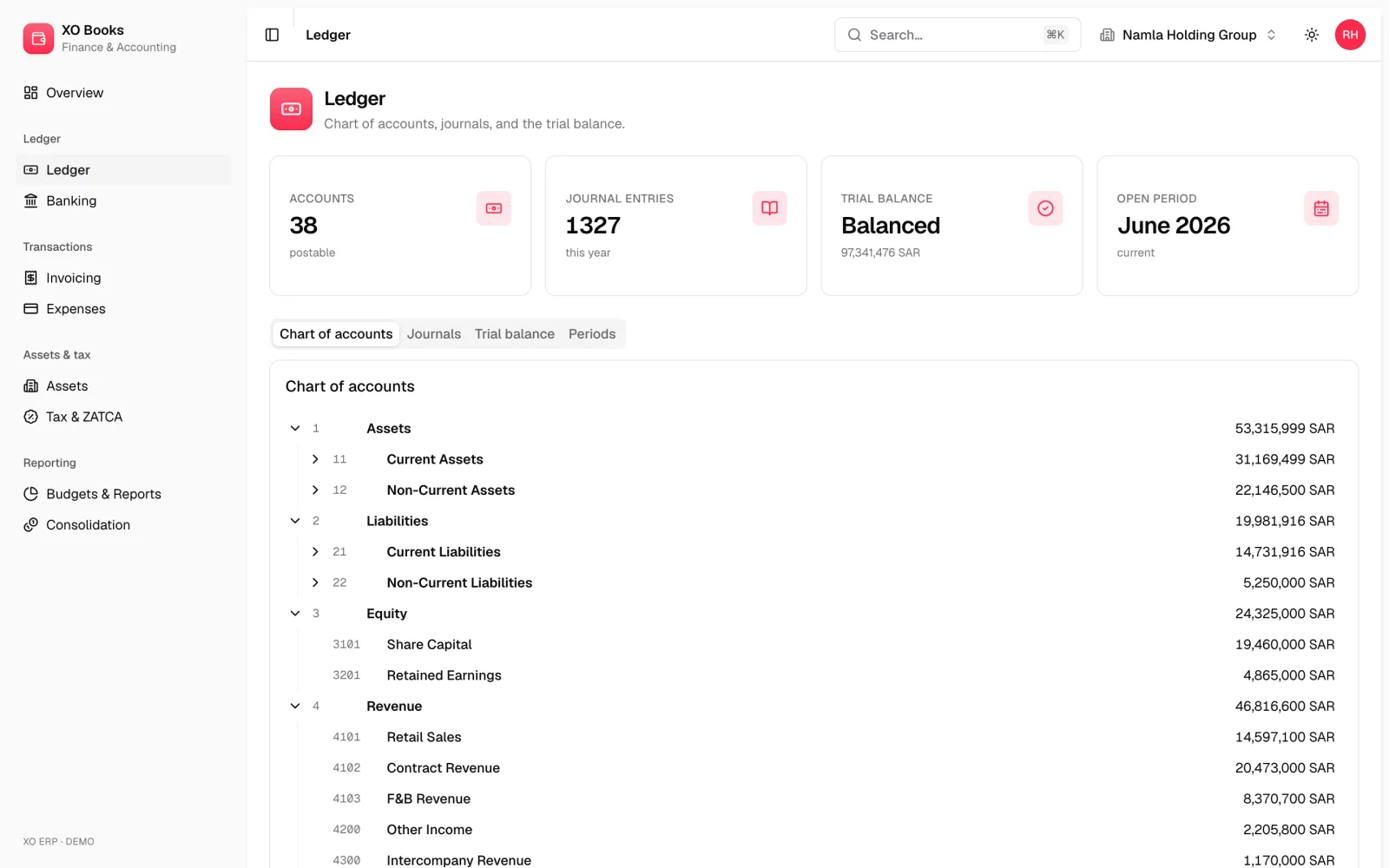 Hoot Finance — General ledger: product screenshot